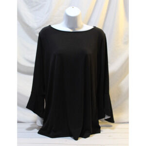 Susan Graver Women's M Black Liquid Knit Top Flutter 3/4 Sleeve Round neck